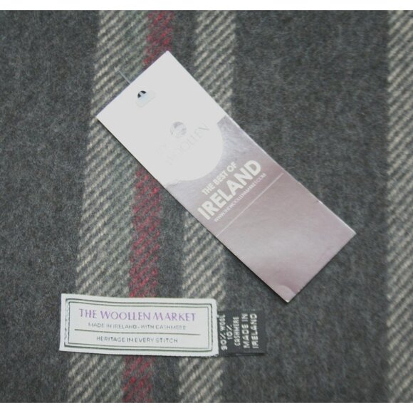 The Woollen Market Wool Cashmere Blend Striped Scarf 10x77 Made in Ireland NWT - Picture 2 of 3